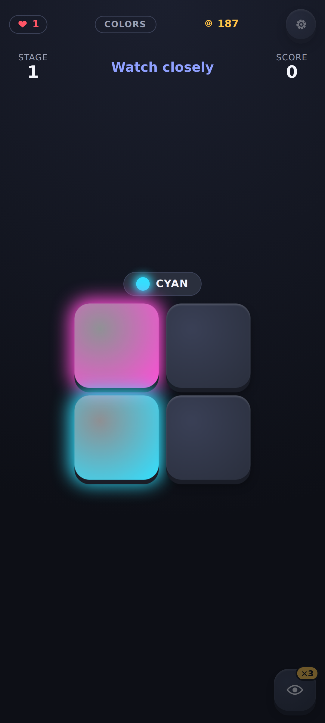 Colors mode — memorizing a glowing color pattern