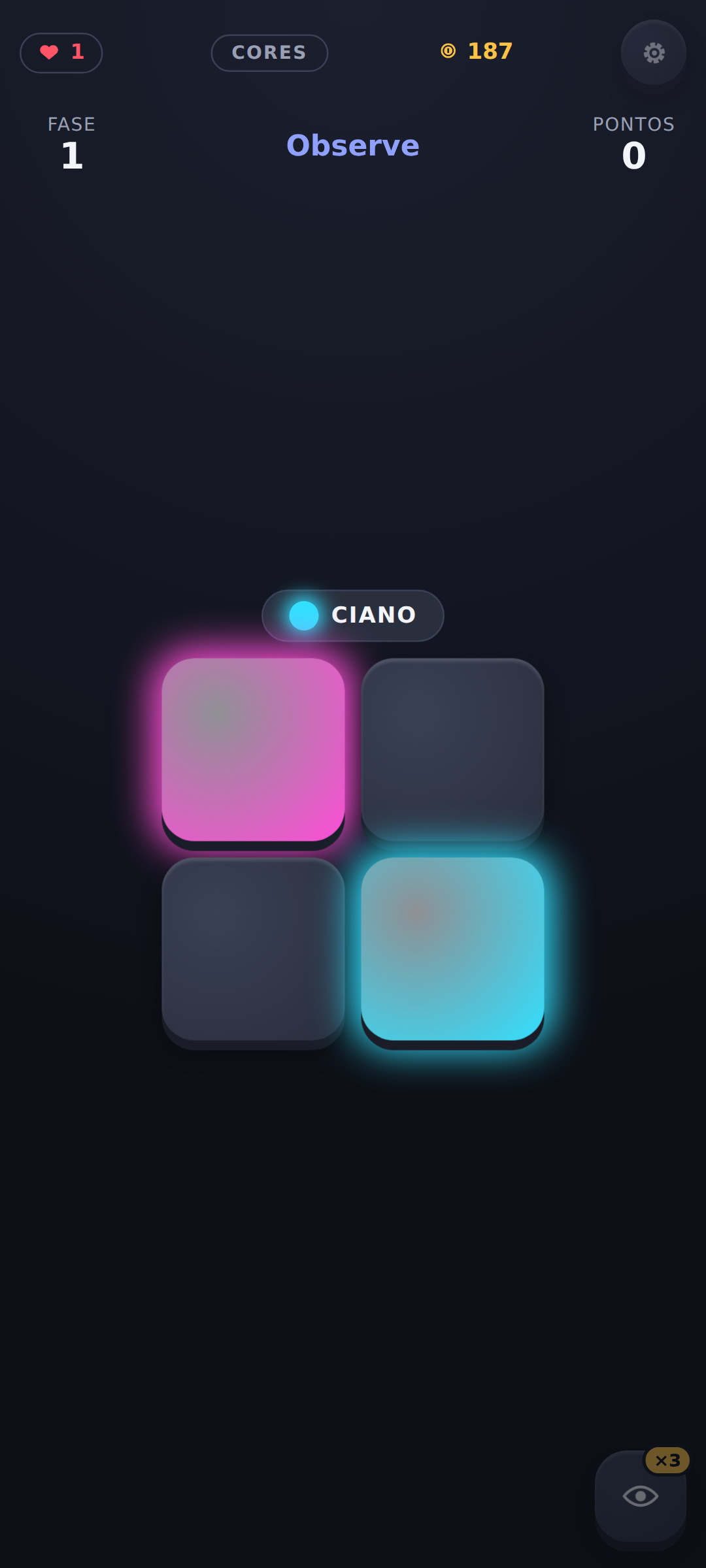 Modo Cores — memorizando um padrão de cores brilhante